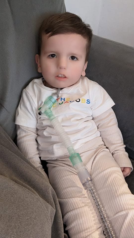 Teddy resting on the sofa in his cosy pyjamas.